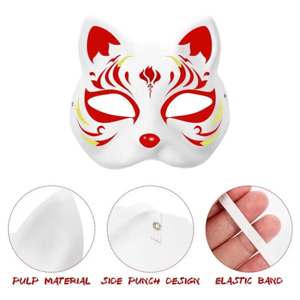 DIY Blank Fox Cat Masks, White Paper Masks, Blank Masks for Maling, Håndmalte Craft Masks, for Masquerade Art Cosplay Dance and Party