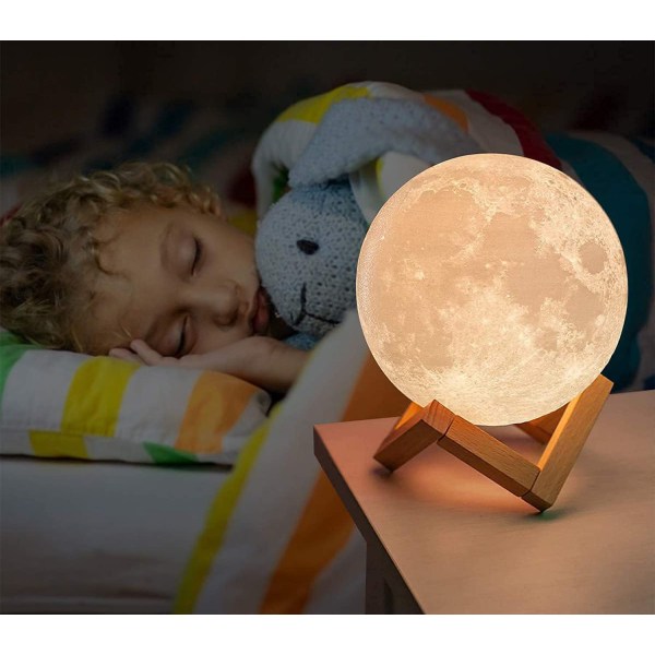 Moon Lamp 2023 Upgrade with Timing 3D Printing Moon Night Light 16 farver 15 cm med træstativ fjernbetjening og berøringskontrol og USB genopladelig gave