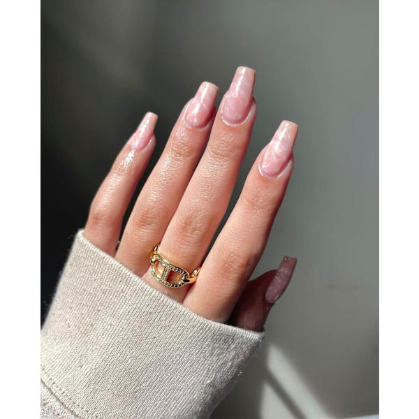 Korte Ballerina Falske Negle Rose Quartz Tryk på Negle Blanke Falske Negle 24stk Akryl Stick på Negle til Kvinder og Piger