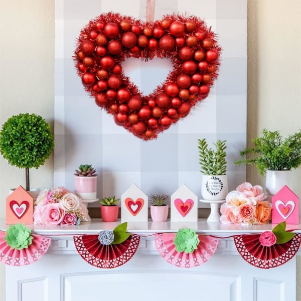 Valentinsdagkrans,Hjerteformet krans med LED-lys,Røde bærhjerteformet dørkrans, Valentinsdagsdekorasjon