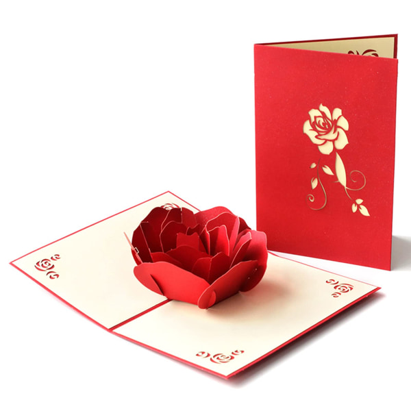 Roser Valentinsdag 3D Pop Up Gratulasjonskort med Konvolutter, 3D Håndlagde Hjertekort