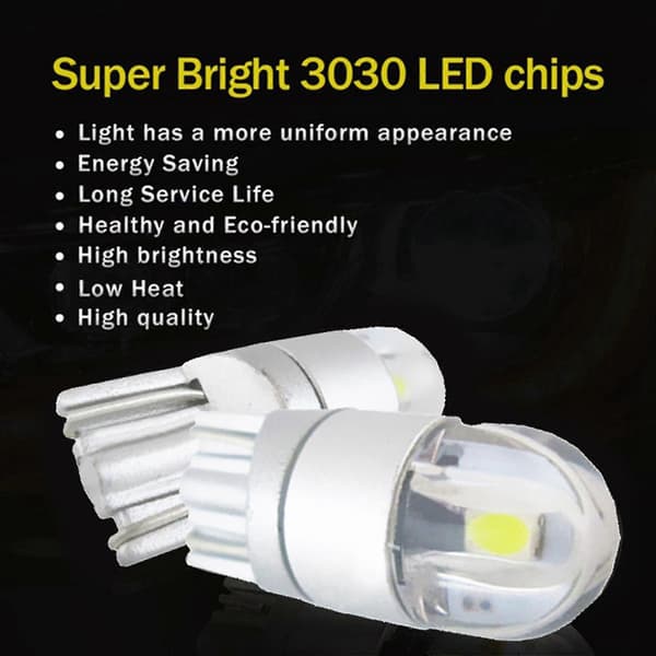 2 stk. W5w T10 2 Smd 3030led Super Bright White 12v Nummerpladelys