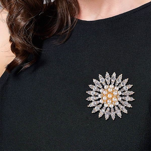 Brosch Pin Faux Pearl Broscher Simulerade Kristall Brosch Pins Blom Brosch