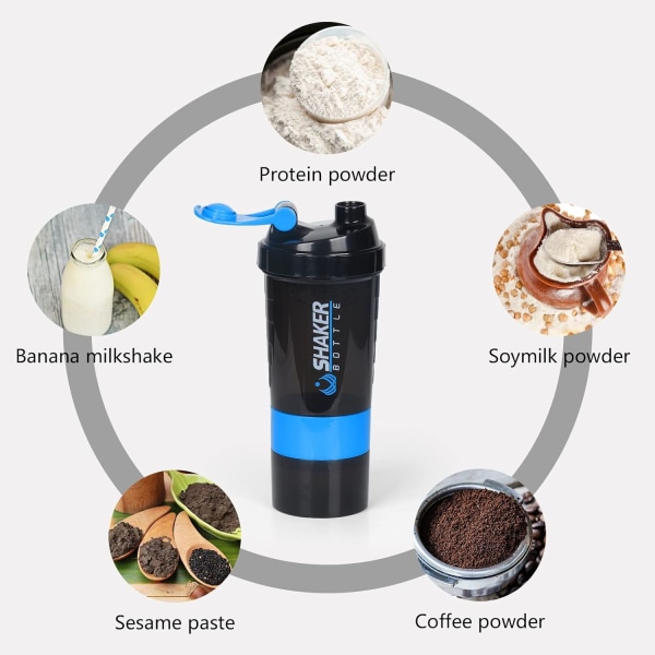 Proteinshakerflaska 16oz shakerflaska för proteinshakes, proteinshaker med förvaring och mixboll, 3-lagers läckagesäker proteinbehållare blue