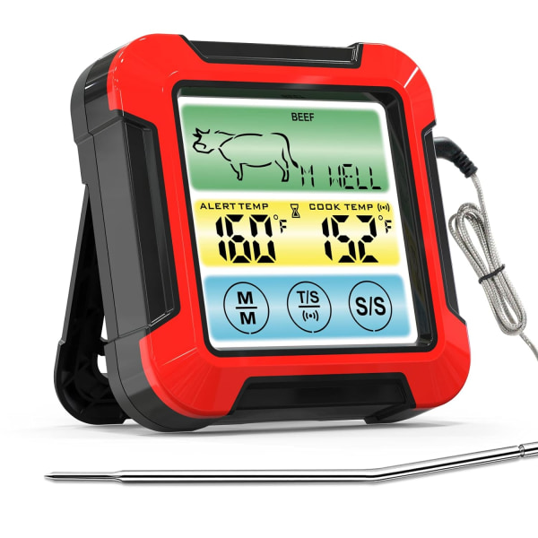 Digital kötttermometer med smakinställning, timer, larm och magnetisk baksida, 1 trådlös sond lämnar i ugnen grill säker BBQ rökare kök mattermometer