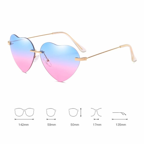 Solglasögon för kvinnor, hjärtformade solglasögon blå och rosa