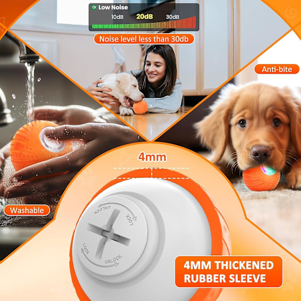 Interaktiv Hundboll, 360 Automatisk Rullande Hundtuggboll med Fjärrkontroll & 2 Lägen LED-Ljus, Elektrisk Bollleksak för Husdjur