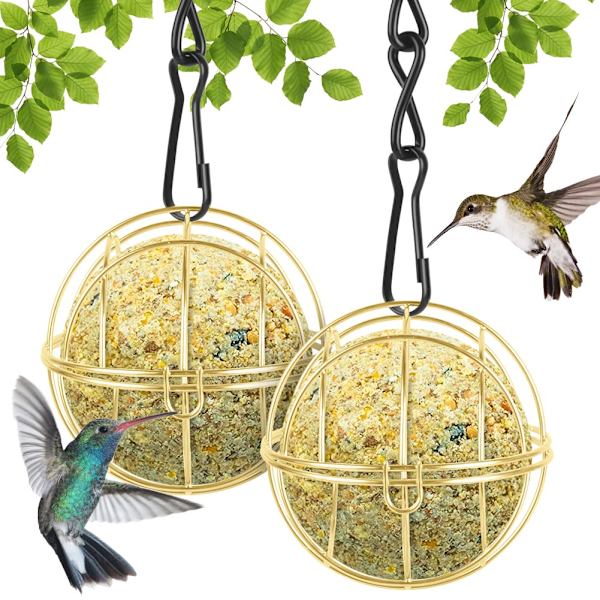 2 stk. Metal fedtkugle fugleholder, hængende fuglefoderholder kugleformet med 2 S-formede kroge til udendørs havefugle finker spurv robin