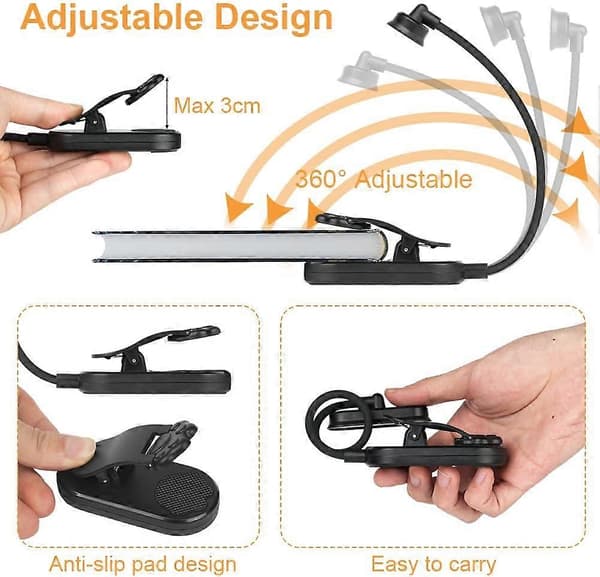 1 stk. LED leselys, oppladbar clip-on leselys