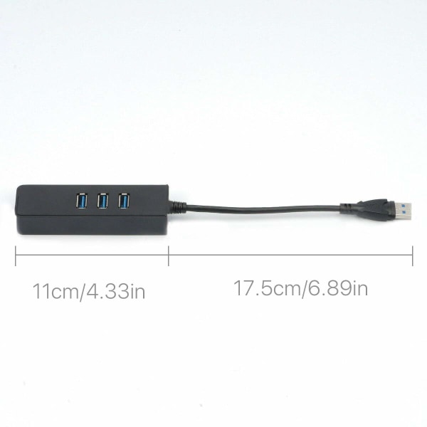 USB 3.0-hub, 3 porter med RJ45 10/100/1000 Gigabit Ethernet-nettverksadapter for Ultrabooks, bærbare datamaskiner, nettbrett og mer
