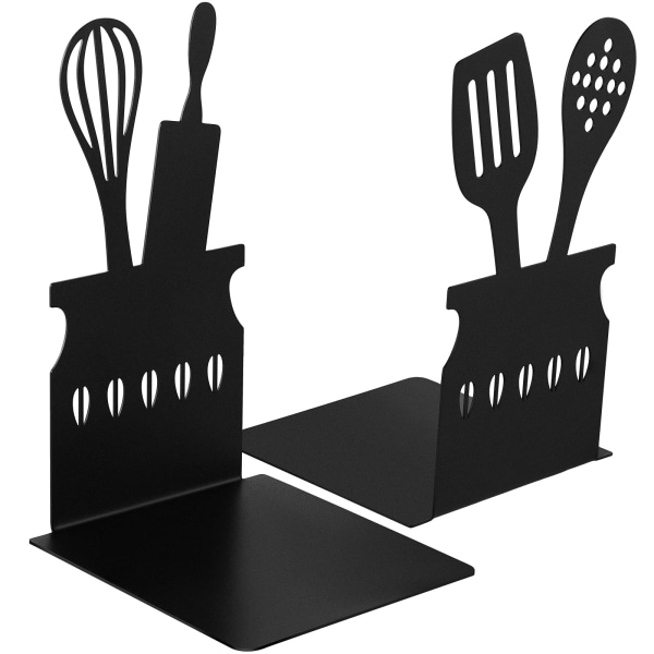 Svarta kokboksstöd 5,9 x 3,9 x 3,9 tum Dekorativt köksbokslut i metall med halkfri matta Kokboksförvaringsböcker Kökshållare för kokboksbok