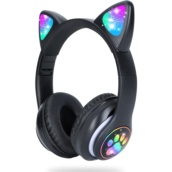 Cat Ear LED Light Up Sammenleggbar Bluetooth-hodetelefon for barn