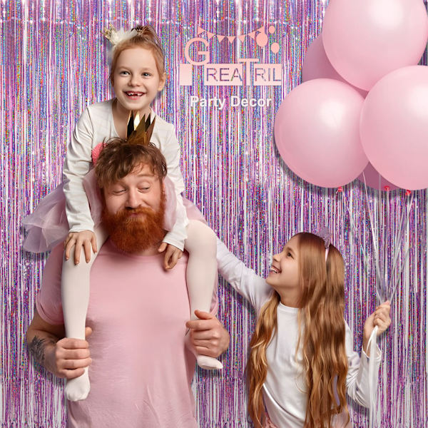 Vaaleanpunainen tinsel-verhojuhla tausta glitter - Folio Fringe Verho Lila Vaaleanpunainen Juhla Dekoraatio Streamerit Juhla Koristeisiin - 2 KPL