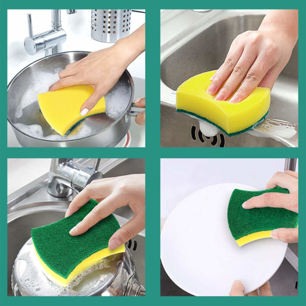 Kjøkkenrengjøringssvamper, 24-paknings Eco Non-Scratch for oppvask, Skrubbesvamper