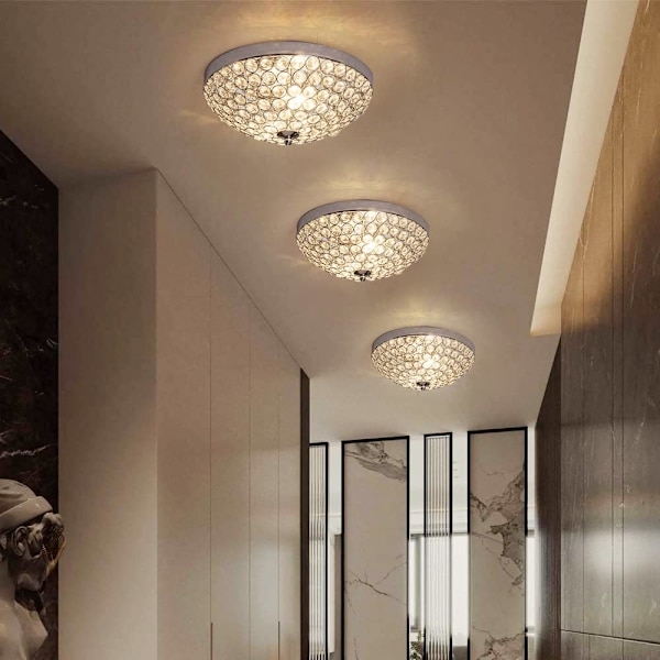 LED-kronkristall taklampa, modern taklampa med elegant design, bredd 30 x höjd 12 cm, 2 lamphållare, glödlampa ingår ej