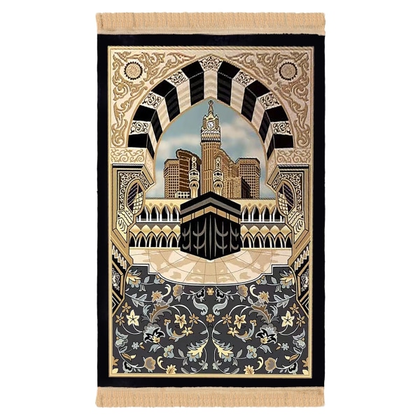 Tjock vadderad muslimsk bönematta med tofsar, traditionella mönster Islam Bönematta Komfort knägolvmatta Islamisk matta Bönematta Eid Ramadan Present