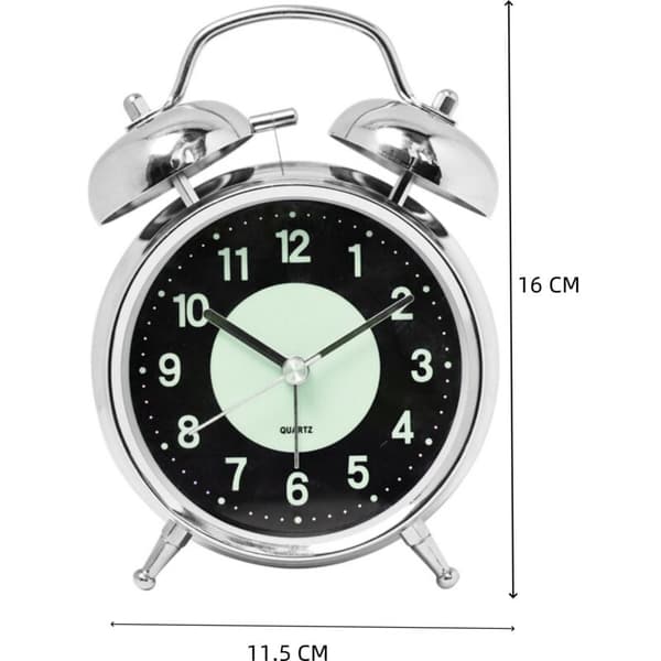 Kreativ lydløs børnebordsur - Lysende visere - Kvartsbevægelse - Lysende sort. Længde: 17 cm / Bredde: 13 cm / Højde: 6 cm
