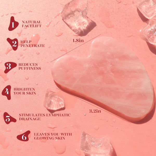 Gua Sha och Facial Roller, Roller Rose Quartz Gua Sha Stone