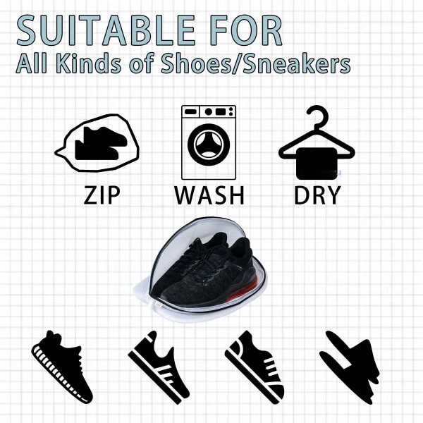 2 set kenkien ja tennarien pesupussit, pyykkipussit Uudelleenkäytettävät pesukonepussit Premium mesh -pesukassit kaikentyyppisille kengille ja matkasäilytysjärjestelmille