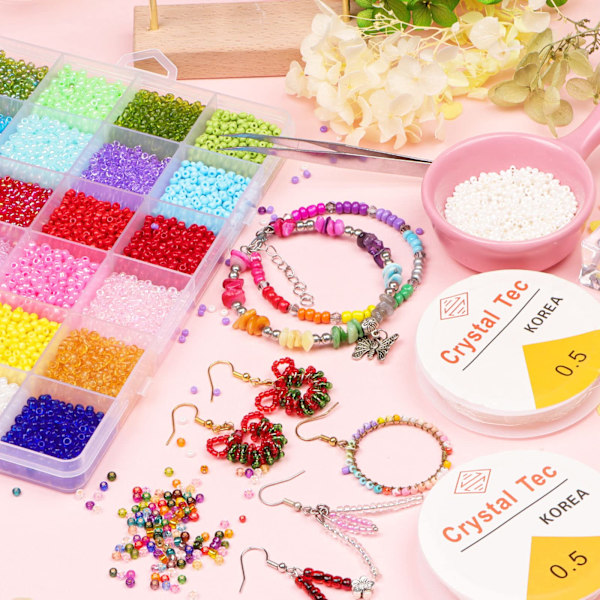 Glass Beads Kit 9600Pcs, DIY Beads for Jewelry Making Kit, 4mm