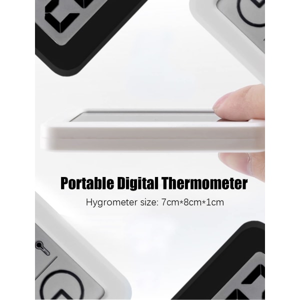 Digital termo-hygrometer 3,2” stor LCD-skärm termometer med temperatur- och fuktighetsmätare med klocka (batteri ingår) (vit)