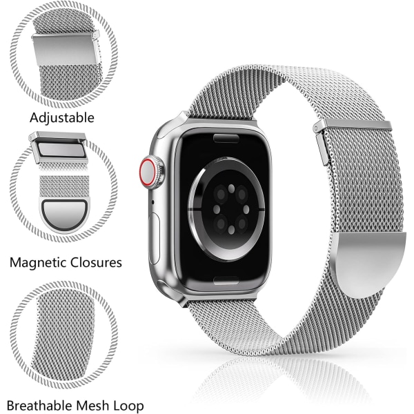 Kompatibel med Apple Watch-remme 44mm 45mm 42mm til kvinder og mænd, dobbelt magnetisk justerbar udskiftningsrem til iWatch Series 9 8 SE 7 6 5 4 3 2 1 silver 42/44/45/49MM