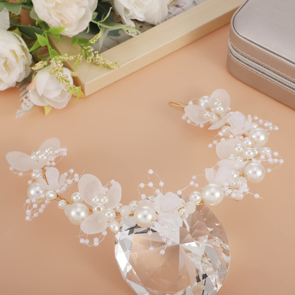 Hodeplagg Blomsterpike Hodebånd, Hode Vinstokker, Gull Perle Hodebånd, Perle og Blomsterkrone Hodeplagg, Prinsesse Krystall Jente Hårtilbehør