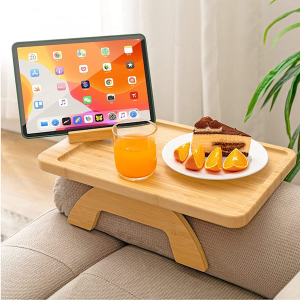 Bambus Sofa Arm Bakke Bord med Roterende Mobilholder