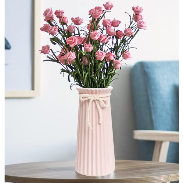 Lyserøde keramiske rib-vaser til minimalistisk moderne boligindretning, dekorative blomstervase til bryllup middagsbord kontor soveværelse - 9,5 tommer / 25 CM