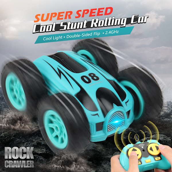 Mini-tempputyö RC-autolelu, 4WD 2,4 GHz:n kauko-ohjattava auto, kaksipuoliset pyörivät ajoneuvot, lasten lelu pojille ja tytöille, syntymäpäivä ilman akkua (vihreä) blue