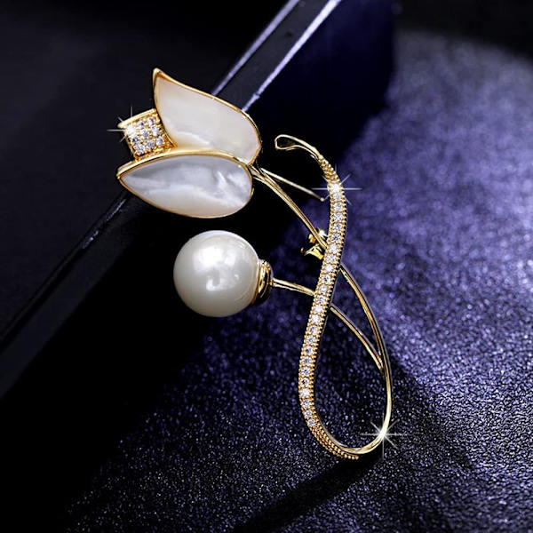 Kuori Tulppaani Kukka Rintaneula Pinni Naisille Tytöille Muoti Kristalli Hieno Helmi Timantti Rintaneulat Elegantti Mekko Asusteet Korut Boutonniere