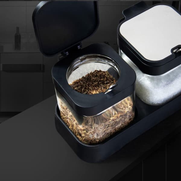 3-pack värmebeständig glas kryddburk, flip lock kryddbox