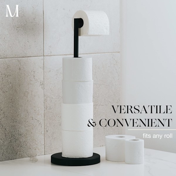 Fritstående toiletpapirholder stativ. Badeværelsesopbevaring til 4 ruller toiletpapir | Moderne matsort toiletpapirholder i rustfrit stål. black