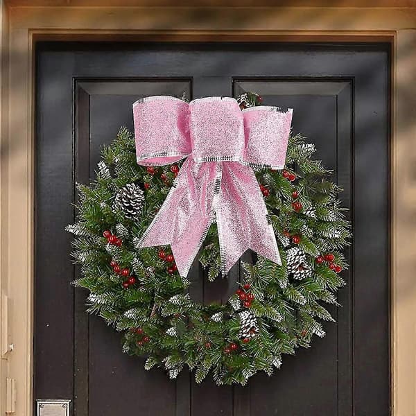 8 stk. Glitter Julekrans Juletrepynt til Juleborddekor pink
