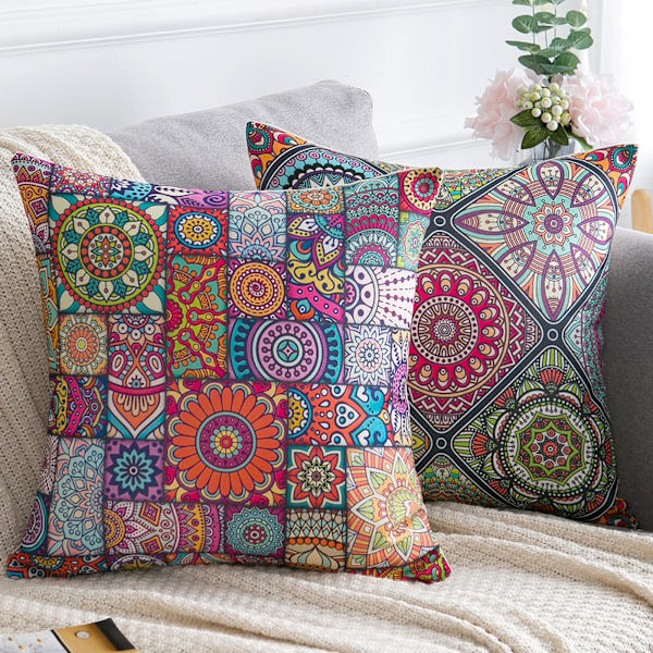Kuddfodral 40 x 40 cm Set om 4 Hippie Bohemian Mandala Blommönster Kuddfodral Bomull Linne Kuddfodral
