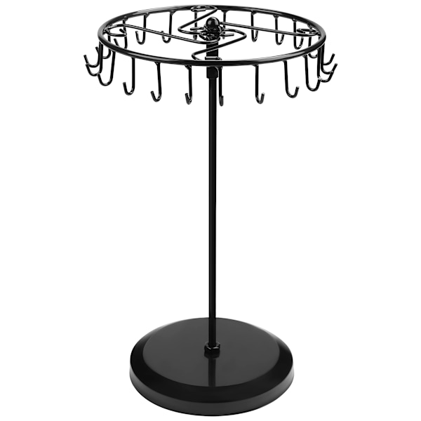 Svart metall roterende smykkeholder displaystativ (23 kroker) - Hengesarrangør tårnstativ - Oppbevaring for halskjeder og armbånd, ringer og øredobber