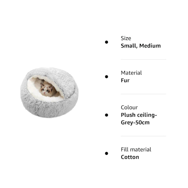 Lugnande kattbädd, Donut Cuddler Nest Varm Mjuk Plysch Hund Katt Kudde med Mysig Svamps Halkskyddad Botten för Små Medelstora Husdjur Snooze Sovande Inomhus grey