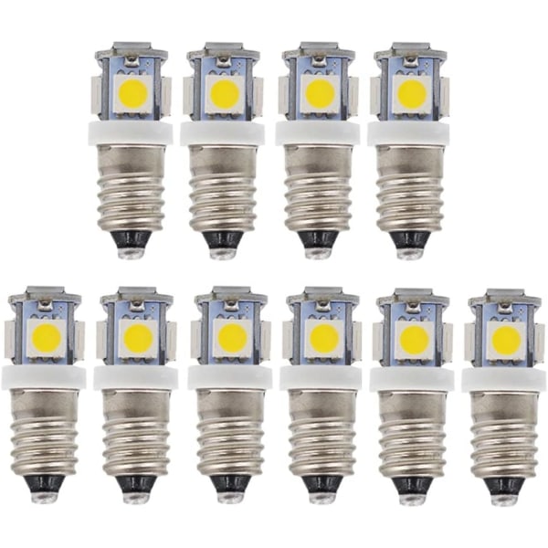 10 Pack E10 9V Cool White 5SMD 5W LED Bulbs (Cool White, 9V)