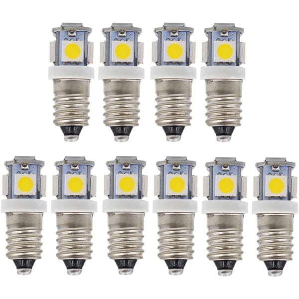 10 stk E10 6V LED pærer 5SMD 0,5W 50LM lampe (varm hvid)