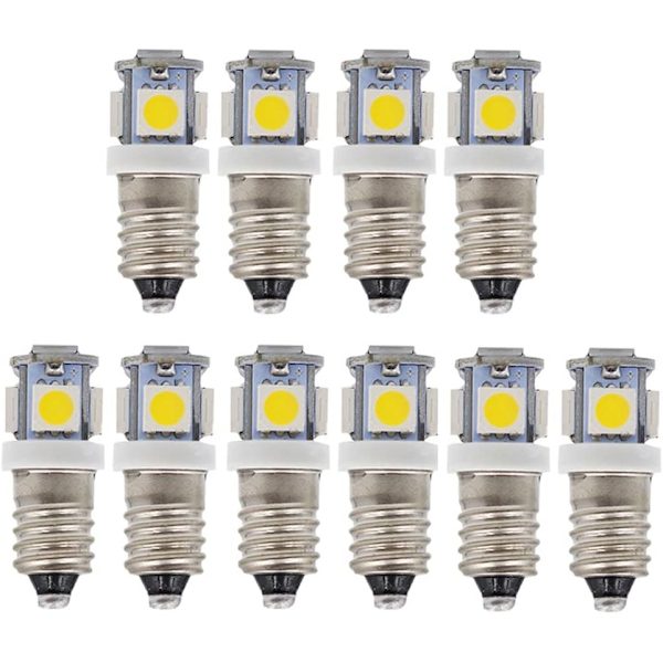 10 stk. E10 9V køligt hvidt 5SMD 5W LED-pærer (køligt hvidt, 9V)