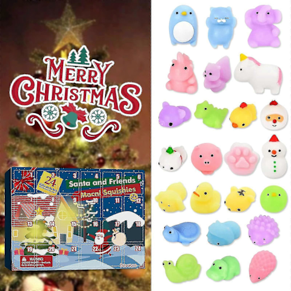 Julekalender med 24 Dages Nedtælling med 24 Gummiande, Mochi Julekalender Jul 2022 Squishy