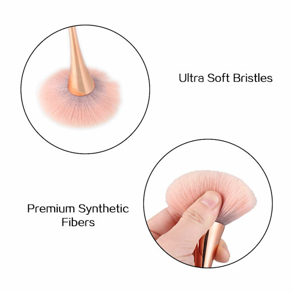 2 st puderborste, mjuk och fluffig för daglig makeup, roséguld