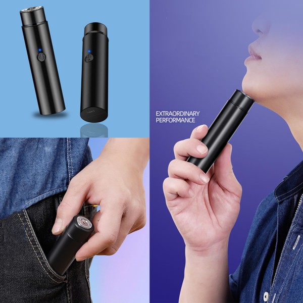 Mini sähköparranajokone, kannettava sähköinen pyörivä miesten partakone, langaton USB-ladattava sähköinen miesten partakone, vedenpitävä sähköinen taskuparranajokone (musta)