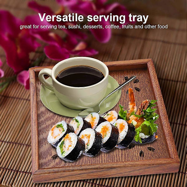 Träbricka för te 18*18cm Serveringsbricka för kaffe, frukt, snacks, hemrestaurangfat