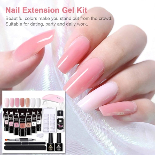 15ml Extension Gel Negle Kit med Mini Neglelampe UV Extension Geler Pensel Falske Negletips Negle Extension Tips Klips Base Coat Top Coat for Neglekunst