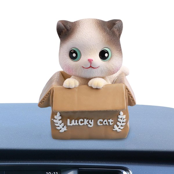 Lucky Cat Dashboard Bil Ornament Bobble Head Cat Pet Leke, Ristehode Katte Dekor for bilinteriør, Automotive Dashboard, Hjemmestasjonær