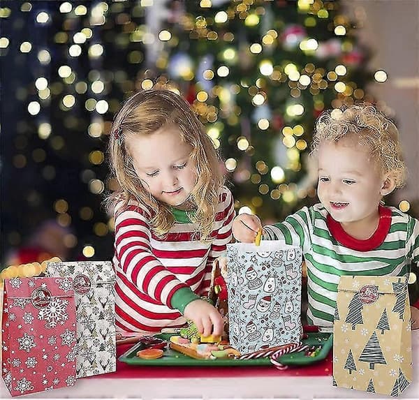 Adventkalenderpose 24 Julekalenderpose Lag din egen adventkalender Kraftpapir Gavepose Julepynt Med