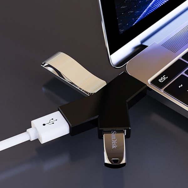 USB-hubb, 3-portars splitterhubb (2 USB 2.0 + USB 3.0) adapter för PC, bärbar dator, mus, tangentbord, USB-minne, mobil hårddisk och mer - svart