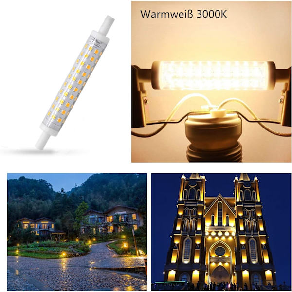 2 stk. R7s LED-pærer, 118 mm, varm hvid, 3000K 230V AC