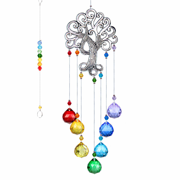 Krystall solfanger Chakra farger ball prisme, Glass livets tre solfanger for vindu, Hengende ornament regnbue anheng